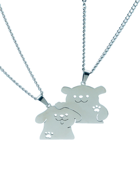 SONGMENG自制小狗情侣拼接项链送男朋友闺蜜一对不掉色吊坠饰品女