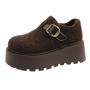 7cm厚底灰色勃肯鞋女鞋2026新款秋冬加绒保暖雪地棉鞋休闲乐福鞋