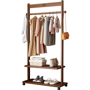 实木挂衣架卧室落地家用黑胡桃色可移动简约挂衣服神器置物衣帽架