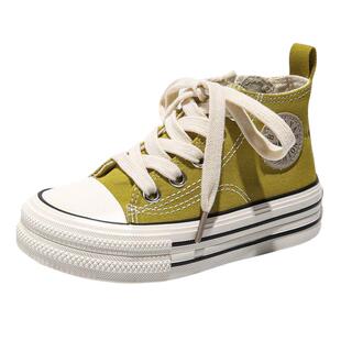 芭芭鸭2026春秋新款高帮儿童帆布鞋女童鞋子男童布鞋板鞋秋季系带