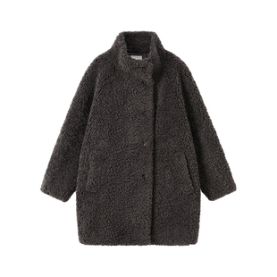 CROWNLESS未冕小圈圈羊羔毛拼麂皮皮草泰迪2穿立领松弛廓形短大衣