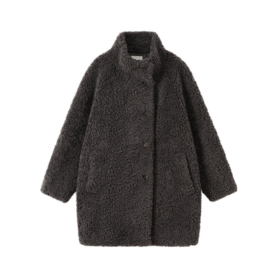 CROWNLESS未冕小圈圈羊羔毛拼麂皮皮草泰迪2穿立领松弛廓形短大衣