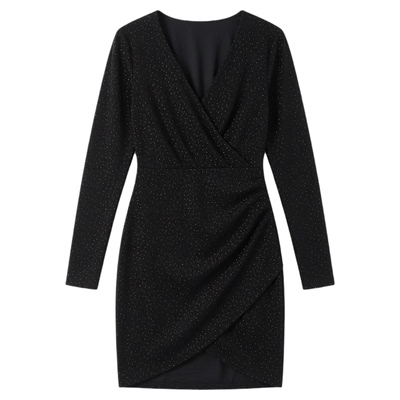 Party Dresses Sexy V Neck Bright Silk Shiny Glitter Dress