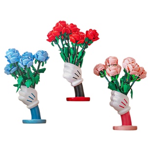 永生玫瑰花束积木米奇手套树脂花瓶拼装玩具女生系列送男女孩礼物