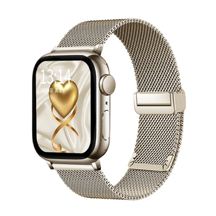 适用iwatch10/9表带新款金属applewatch7/6手表带磁吸苹果手表s11腕带夏天s10小众s9高级s8星光色男女款