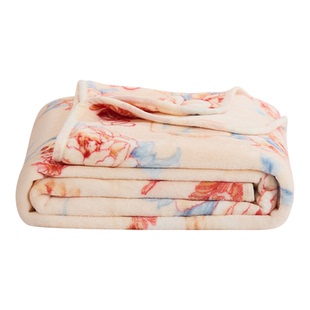 富安娜家纺法兰绒毛毯盖毯宿舍沙发午睡空调被薄款印花空调毯子