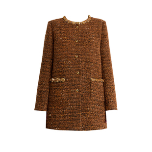 DPLAY【黑标】2025年冬季新款焦糖色外套洋气粗花呢上衣女