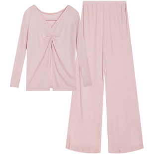 从轻惊蛰系列醋酸针织双面领长袖长裤家凉感居服睡衣套装春夏新款