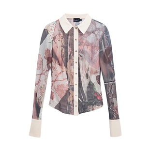 Desigual弹力拼贴印花撞色女士衬衫