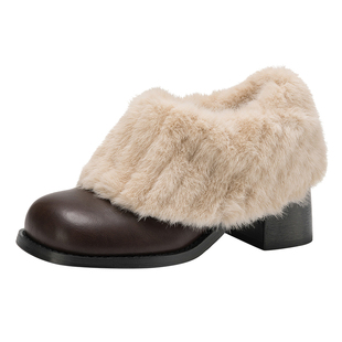 达芙妮雪地靴女款2026新款冬季加绒棉鞋外穿玛丽珍高跟毛毛鞋皮鞋