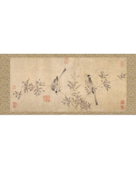 宋徽宗赵佶堂上白头图轴挂轴卷轴花鸟画名画真迹复制品中式玄关画