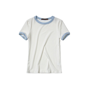 Cycle Document天丝羊毛混纺/夏季撞色修身显瘦打底正肩短袖T恤女