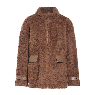 【100%绵羊毛】JESSIE羊羔毛外套女冬季新款立领皮搭扣毛呢上衣25