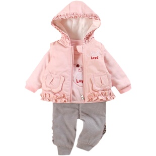 夹棉分体款女宝宝装小公主洋气三件套装5三3个月春秋冬婴儿衣服季