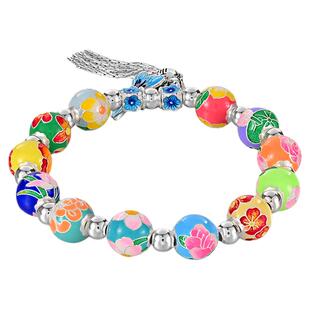 银千造 十二花神 足银999纯银手链女纯银手串转运珠珐琅彩银珠子