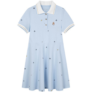 暇步士童装女童POLO裙夏装新款儿童甜美公主裙大童淑女连衣裙