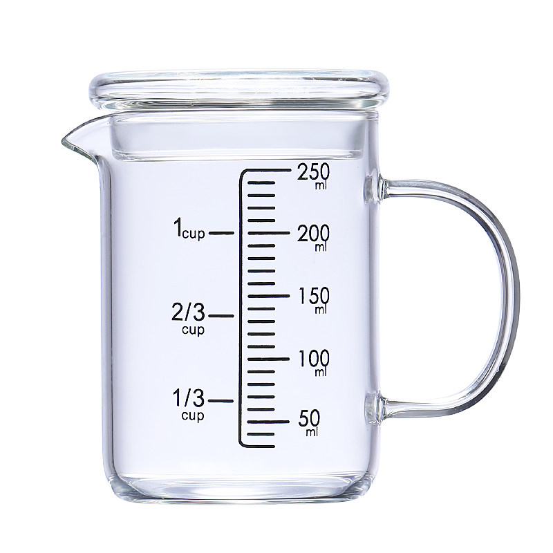玻璃量杯儿童牛奶杯带刻度早餐喝奶杯透明带盖量水杯微波炉可加热