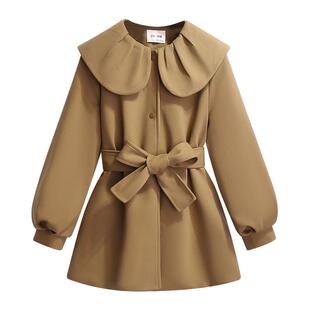 小香风娃娃大翻领中长款呢子外套女2024深秋冬季新款夹棉加厚大衣