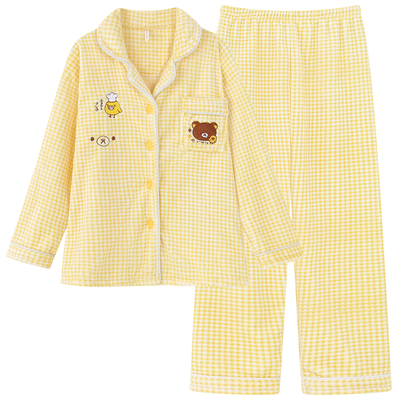 轻松熊格子睡衣女款冬季珊瑚绒