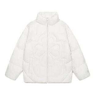 GUUKA潮牌90白鸭绒白色羽绒服男青少年 立体四叶草半高领外套正肩