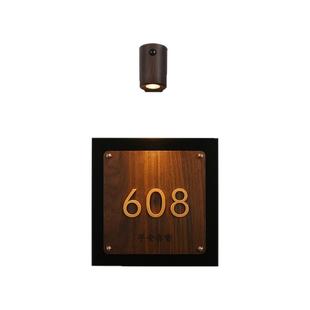 2025新款中古风双层立体充电感应灯家用发光门牌定制住宅入户3D胡桃木亚克力贴字号码牌磁吸氛围灯民宿房号牌
