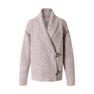 「heris」柔雾粉圈圈纱 撞色手绣饰边 青果翻领慵懒厚实毛衣外套