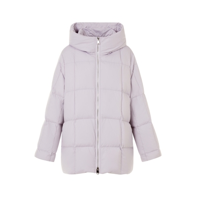 莱茵商场同款龟背连帽设计感羽绒服24秋冬新款优雅简约宽松鹅绒服