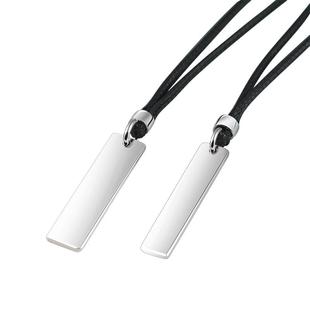 纯银光面长牌男女生吊坠刻字定制LOGO个性图案项链毛衣链生日礼物