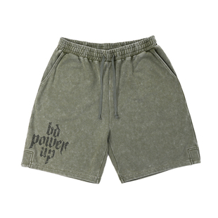 bdpowerup夏季纯棉复古美式短裤时尚印花直筒运动短裤男宽松