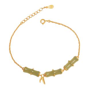 节节高升和田玉纯银古法金竹节手链女新中式国风玉竹子金镶玉手镯