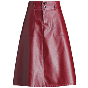 皮裙半身裙女秋冬2025新款显瘦高腰中长款A字裙大摆裙大码包臀裙