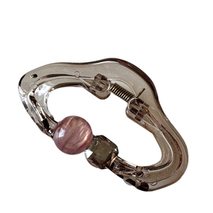 7cm韩系气质琥珀色云朵珍珠抓夹半扎发发夹盘发后脑勺鲨鱼夹头饰