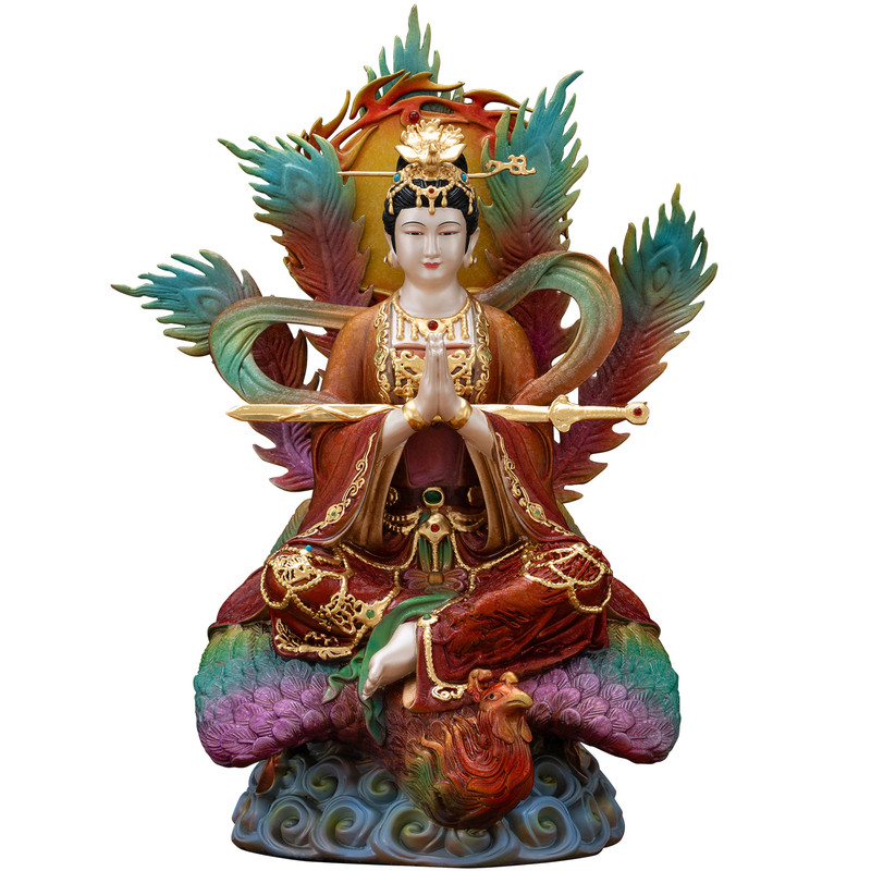 纯铜彩绘九天玄女神像供奉摆件