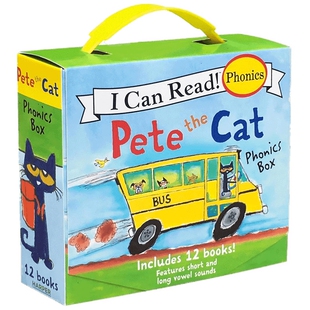 Pete the Cat Phonics 英文原版绘本 12册盒装 宝宝学习英语入门启蒙图书 皮特猫 自然拼读系列 i love my white shoes 同系列