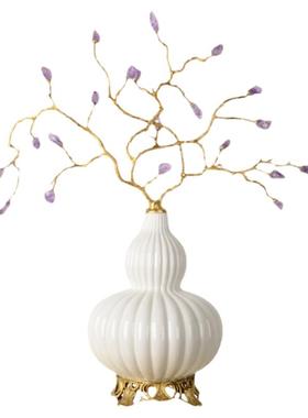 葫芦形铜配陶瓷紫水晶石花枝摆