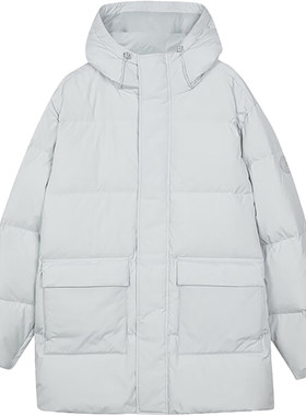 Skechers/斯凯奇新款男士时尚休闲保暖中款连帽羽绒服