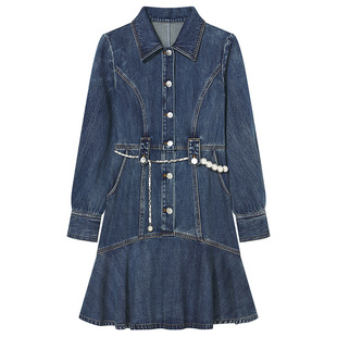 Goodland美地女装2025秋新款牛仔连衣裙短款LC35305060