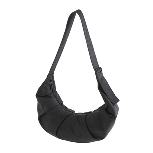 OaOO双面绒大容量饺子包女炭黑色褶皱休闲可调节单肩斜挎牛角包男