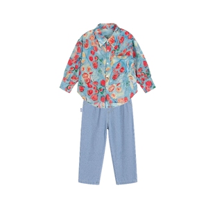儿童潮酷港风花衬衫演出服幼儿园小学生运动会方阵服毕业照班服