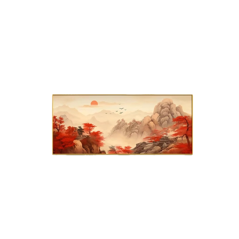 新中式山水客厅背景墙有框防水画
