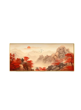 新中式山水客厅背景墙有框防水画