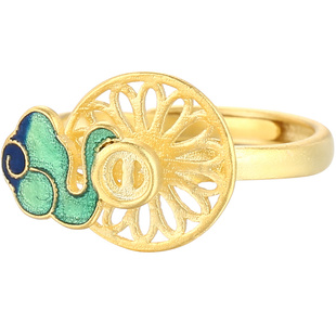 复古民族风平安扣戒指空托男女珐琅彩工艺镶嵌蜜蜡翡翠玉戒托空托