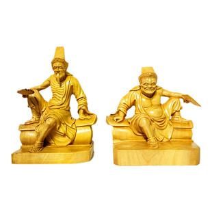 木雕七爷八爷黄杨木手工雕刻佛像谢必安范无救黑白无常精雕摆件