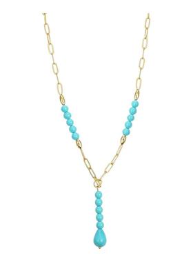 敢酷蓝色串珠水滴项链小众高级感颈链轻奢个性复古长款毛衣链女