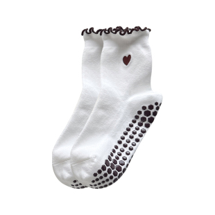 专业健身瑜伽袜子女中筒袜甜美花边女士防滑室内运动纯棉袜普拉提