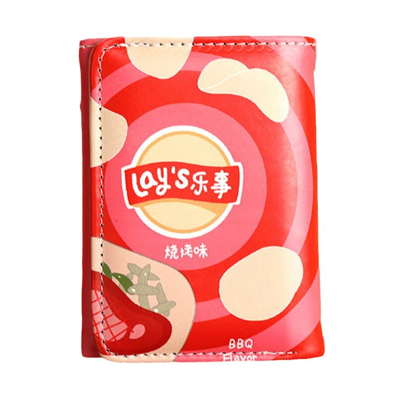 三折钱包女生薯片零钱包女士卡包短款皮夹学生薯片图案