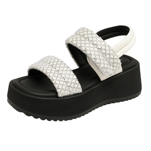 水钻厚底凉鞋女2026年夏季新款外穿松糕底增高鞋魔术贴小个子凉拖