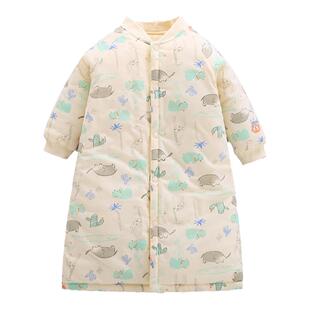 薄夹棉儿童睡袍秋冬宝宝睡衣春秋婴儿纯棉幼儿睡裙夹棉小女童男孩