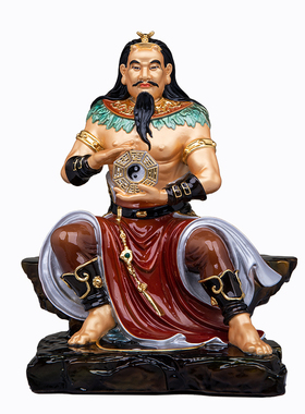 台湾铜彩绘伏羲大帝神像供奉摆件