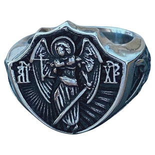 Syou圣米迦勒个性欧美复古戒指潮流小众圣经嘻哈指环男士朋克霸气